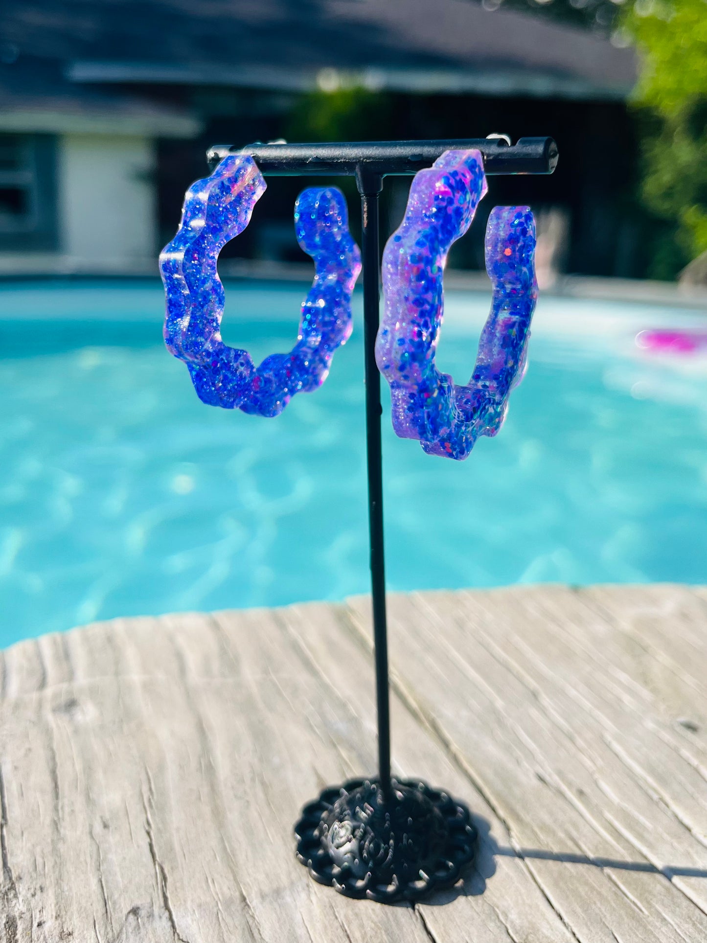 Mermaid Blue Ruffled Earring