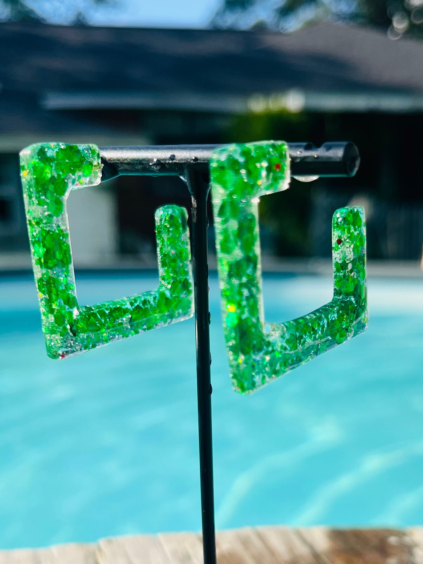 Square Seaweed Green Earrings