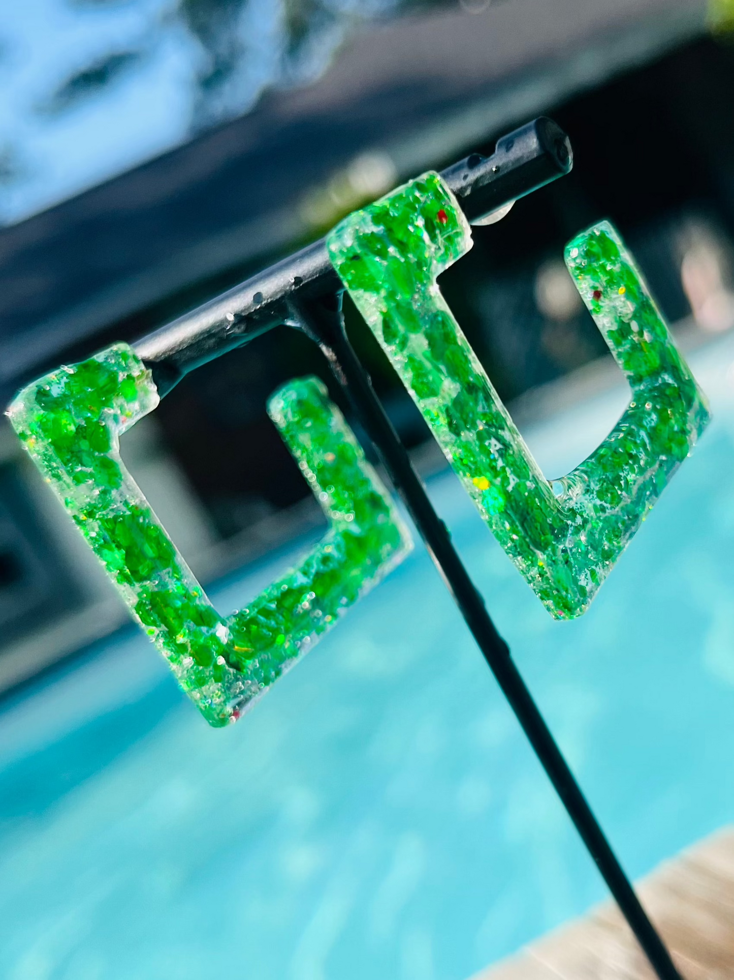 Square Seaweed Green Earrings