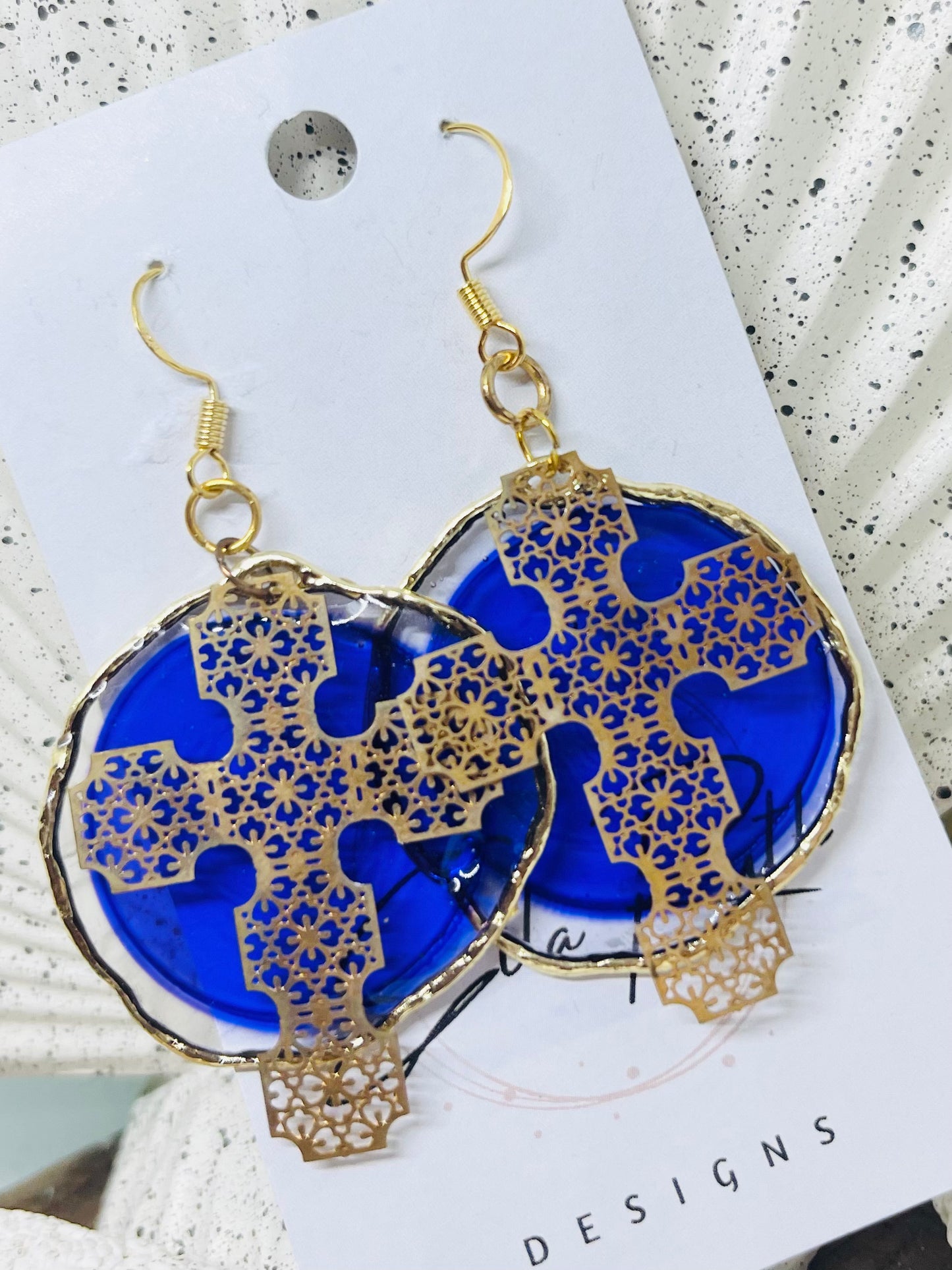 Fancy Cross Earring - Purple
