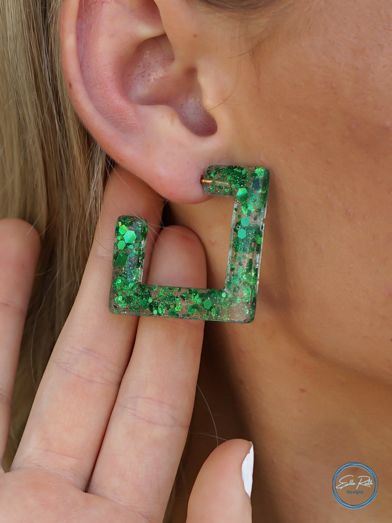 Square Seaweed Green Earrings