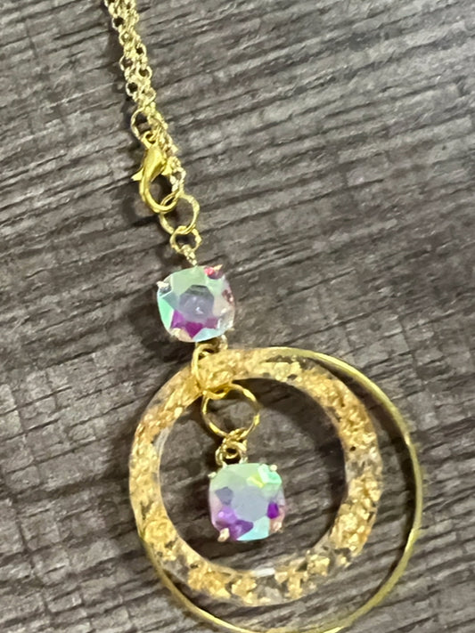 AB Rhinestone in Gold Necklace