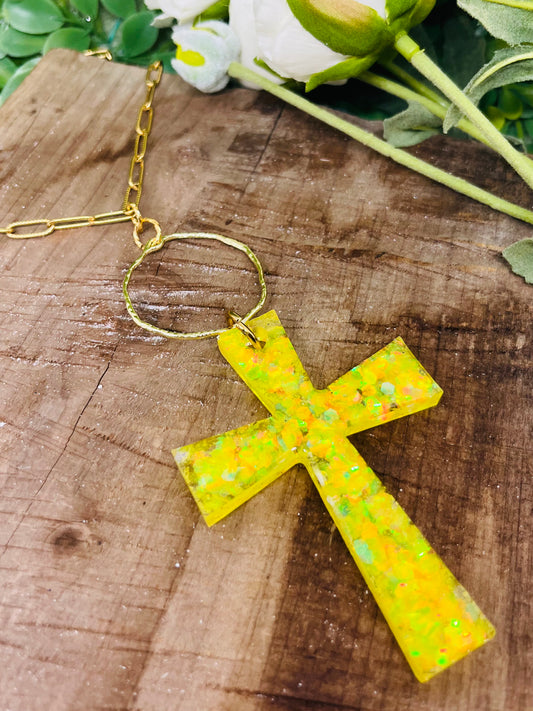 Bright Yellow Cross Necklace