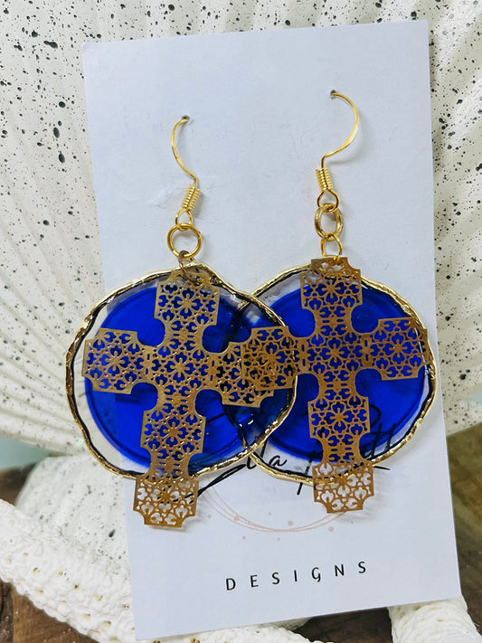 Fancy Cross Earring - Purple