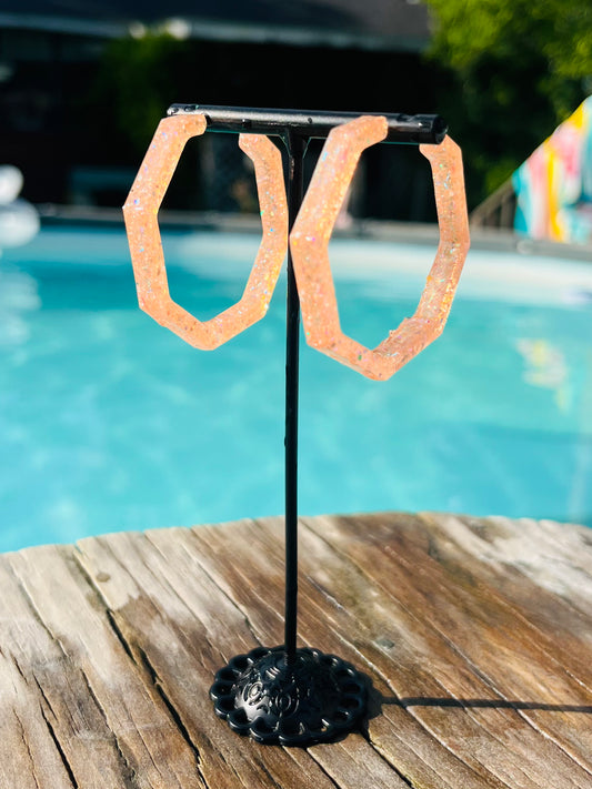 Sunset Orange Hexagon Earrings