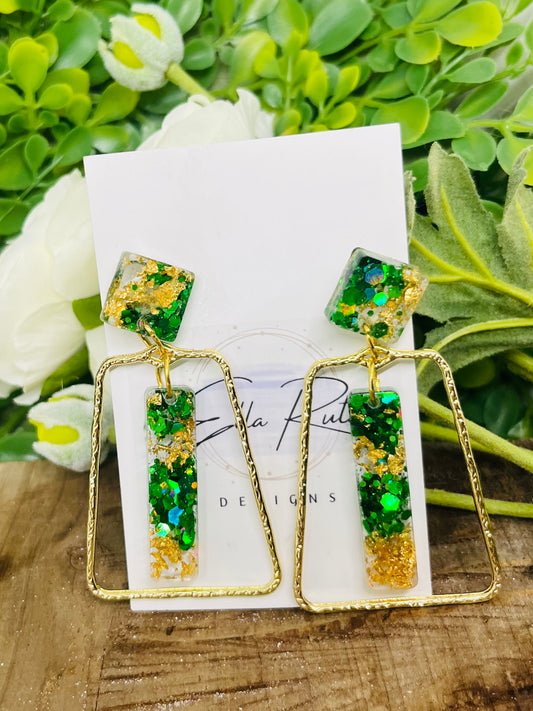 Green and Gold Stick Earring