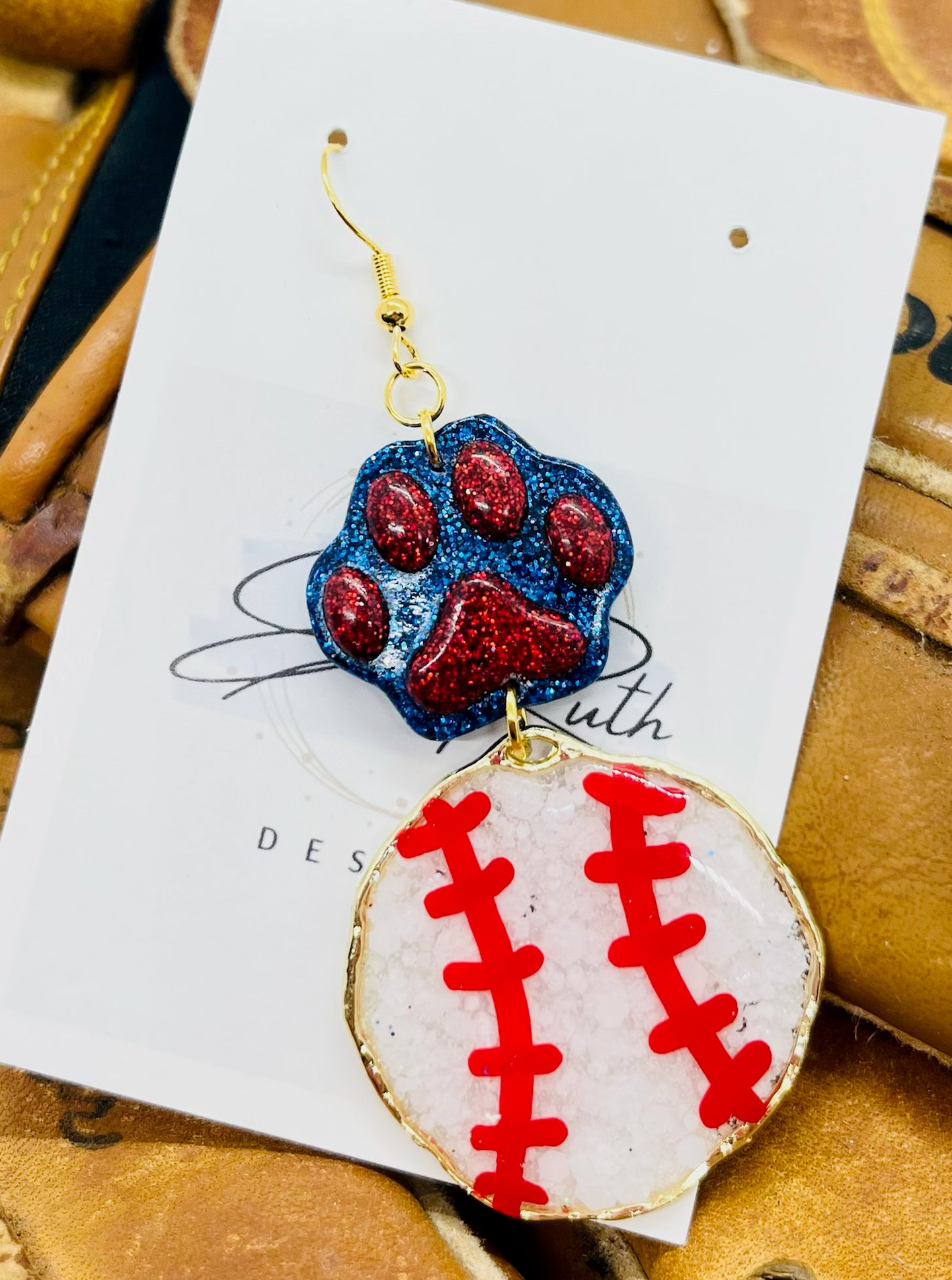 Pawprint Baseball Earrings