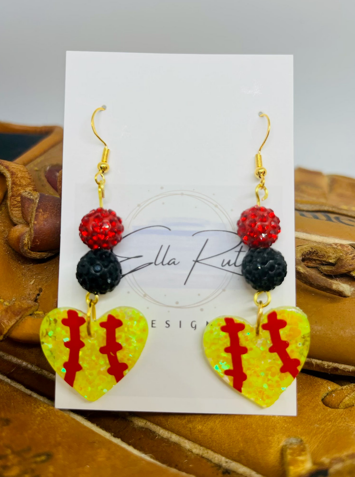 Hanging Heart Softball Earring
