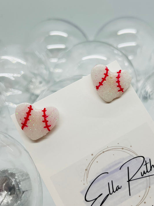 Baseball Heart Stud Earrings