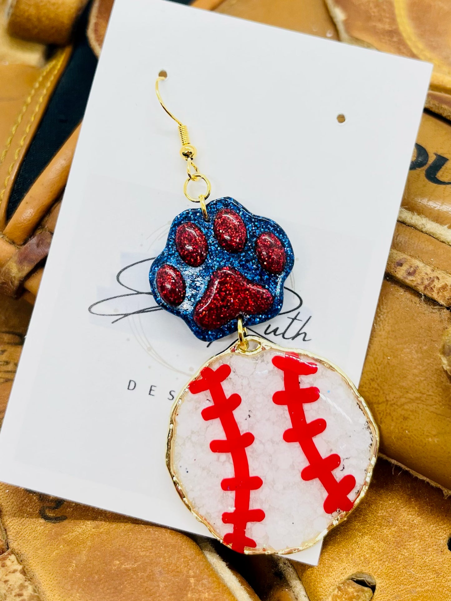 Pawprint Baseball Earrings