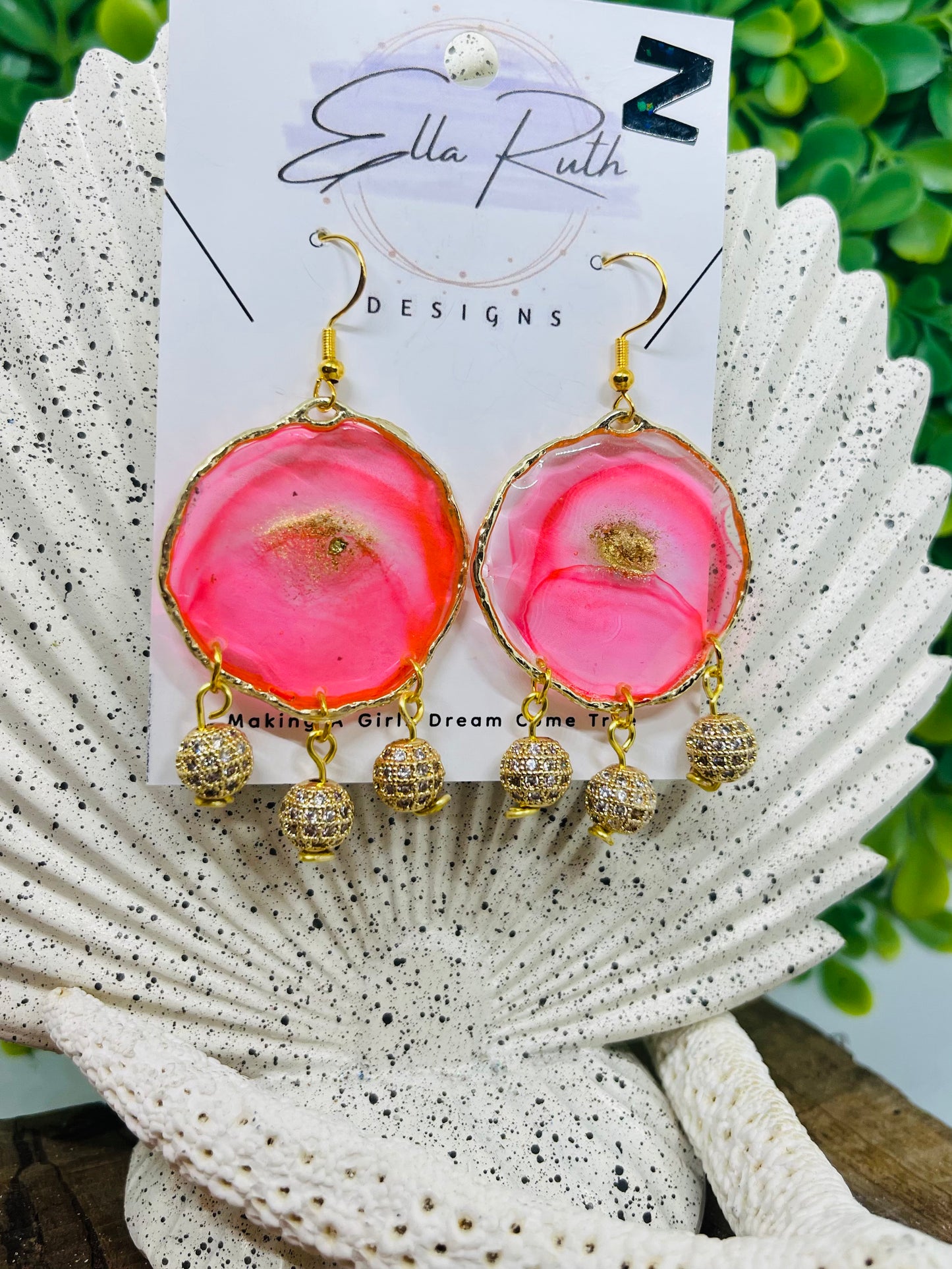 Pink Spun Drum Earrings