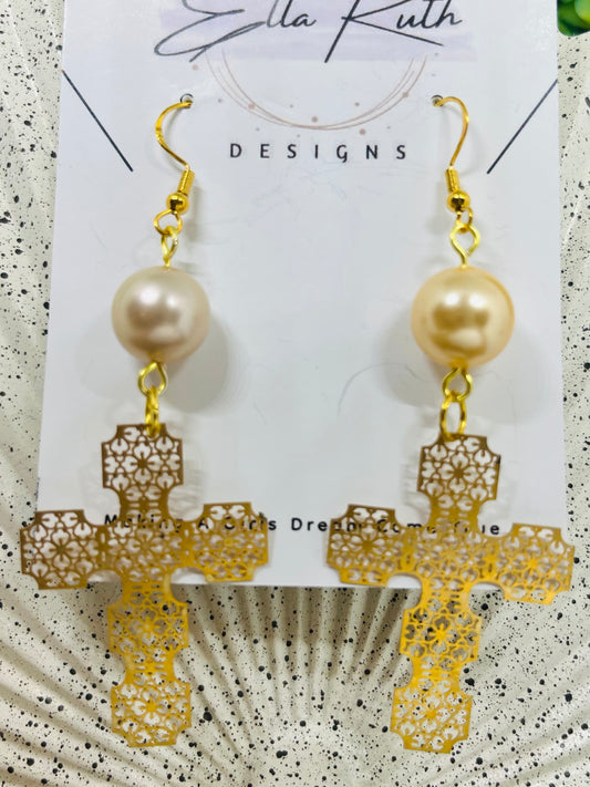 Pearl Cross Earrings