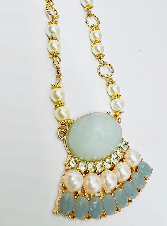 Blue Paradise and Pearls Necklace