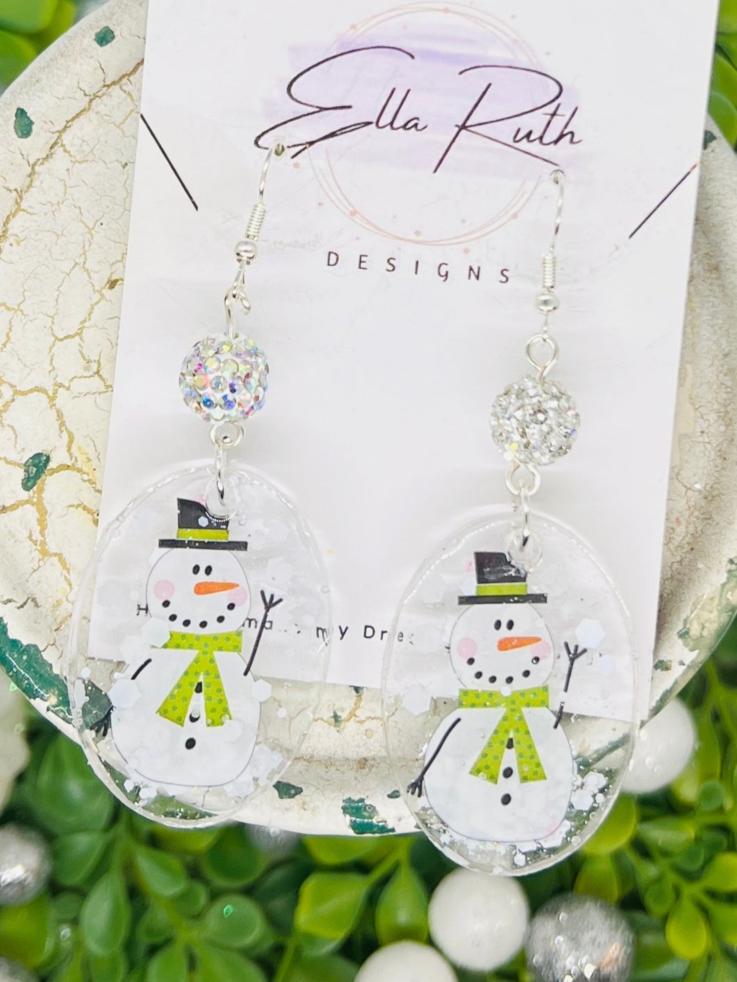 Snowman Snow Globe Earring