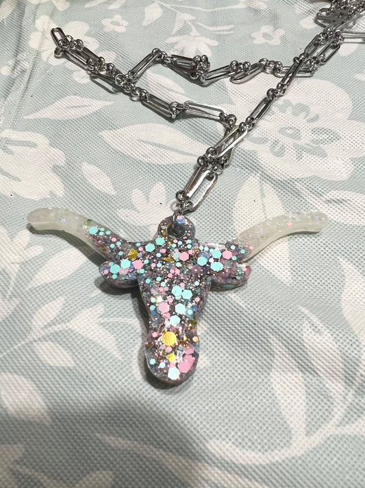 Bull Head in Party Glitter Necklace