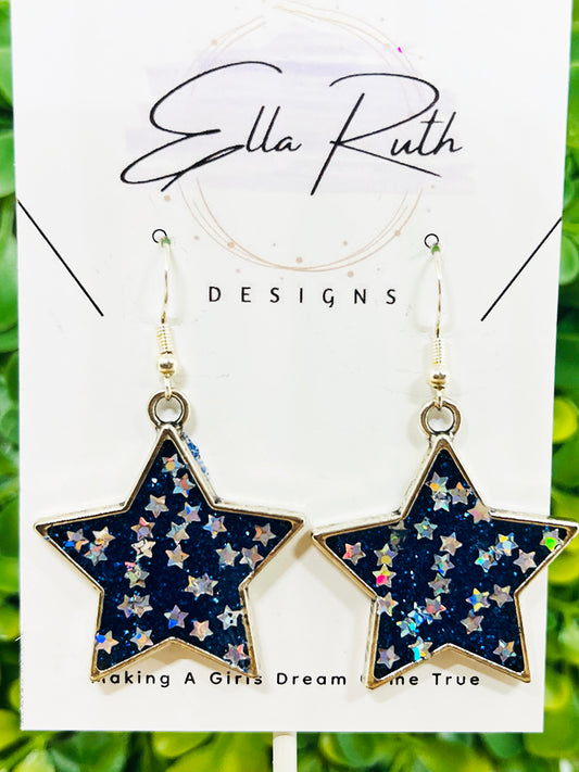 Navy Star Earrings