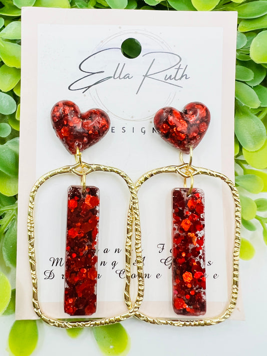 Red In Gold Earring