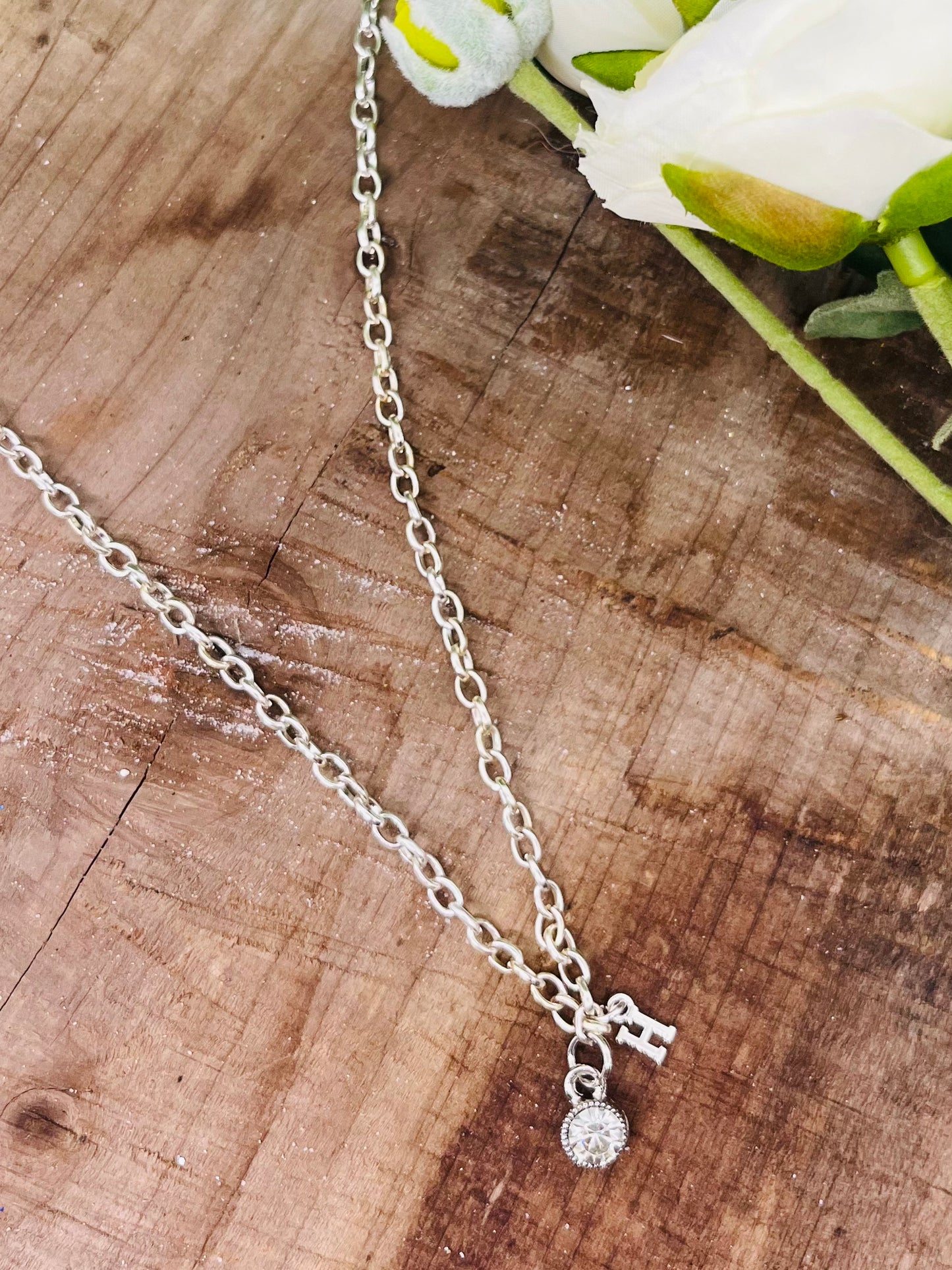 Small Initial and Diamond Silver Chain Necklace – Ella Ruth Designs