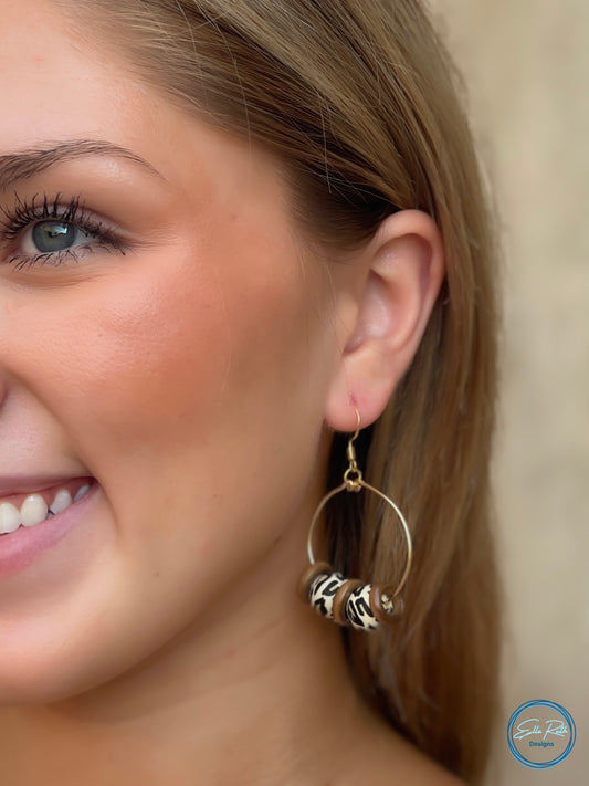 Wooden Leopard Hoop Earring