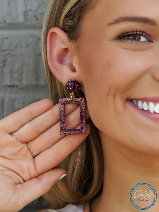 Plum Open Square Earring