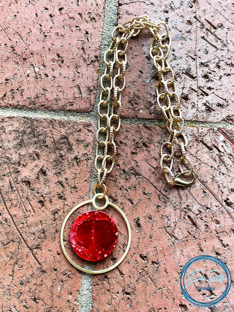 Red and Gold Circles Necklace