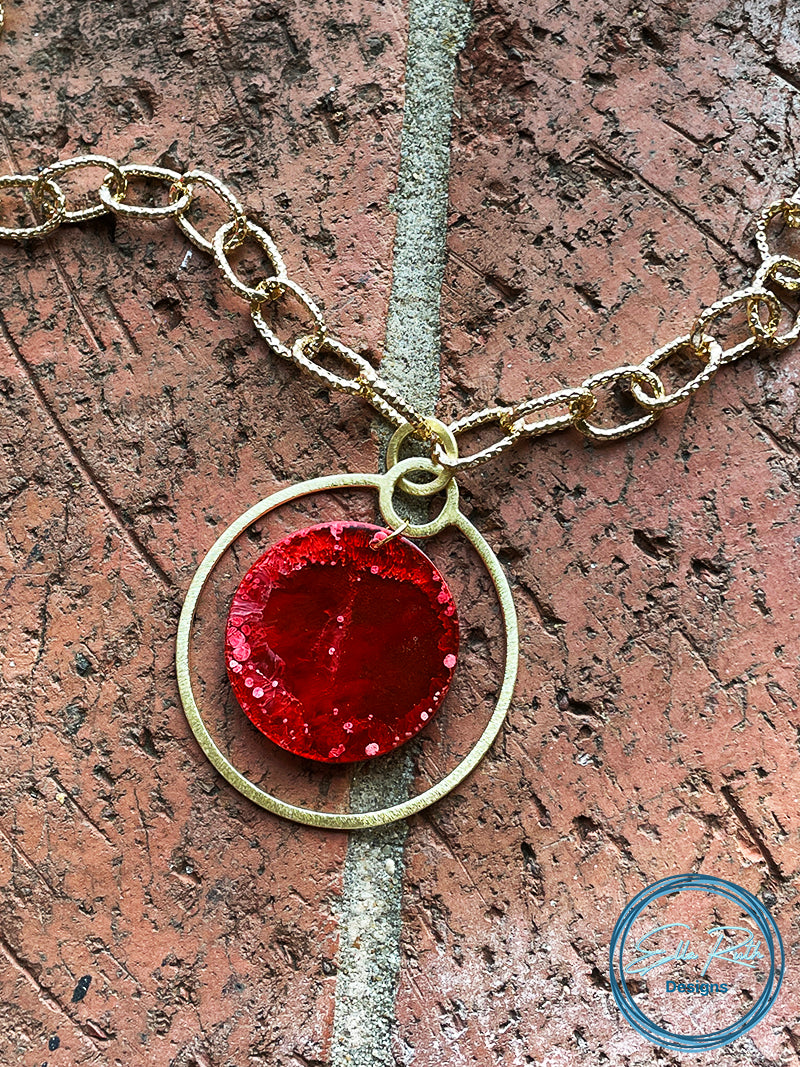 Red and Gold Circles Necklace